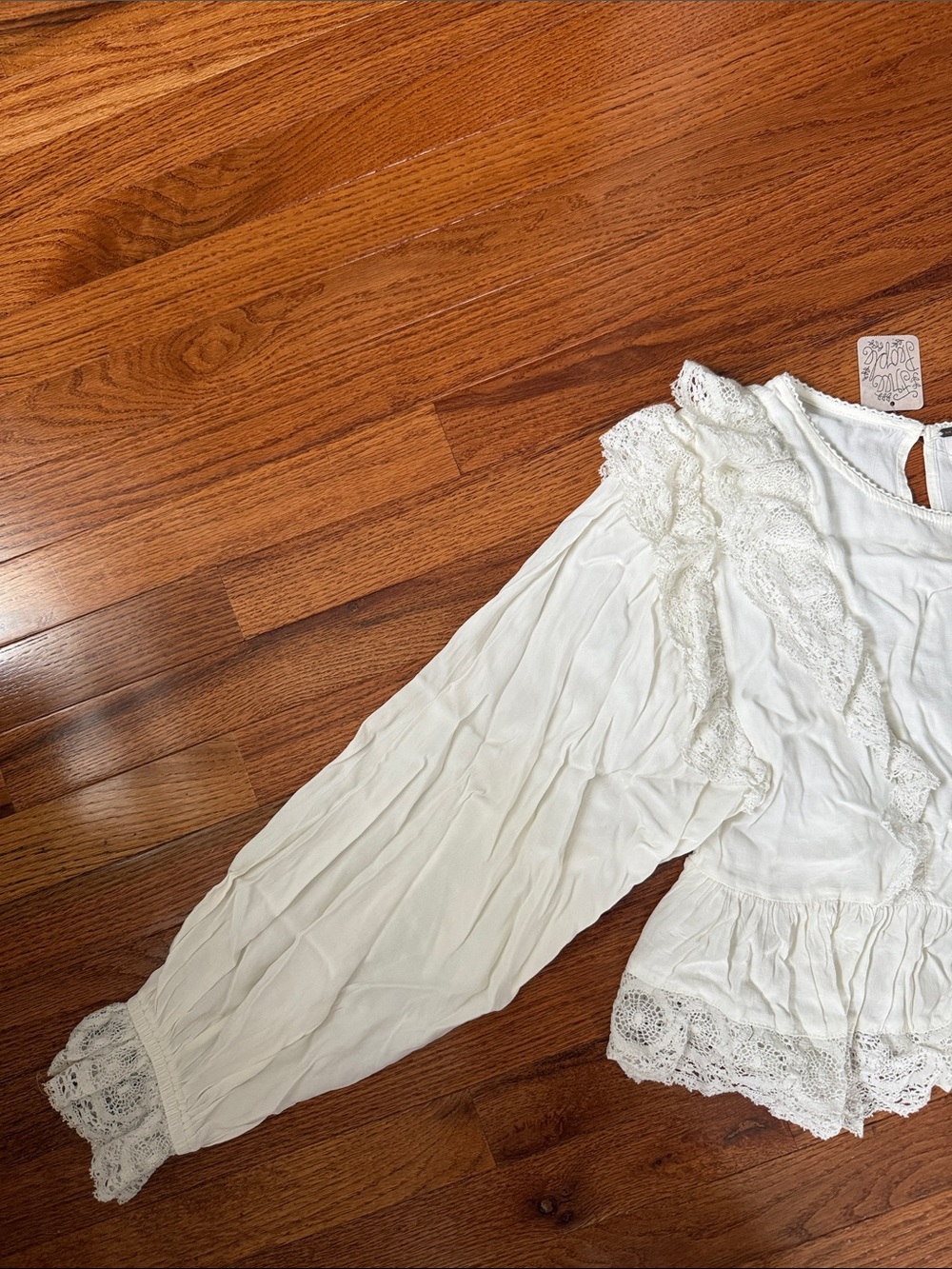 Free People Ivory Lace-Trimmed Ruffle Blouse - Picture 2 of 5